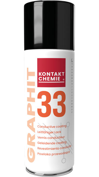 GRAPHIT 33 - 400 ML, spray conductiv, creează pe suprafețele neconductoare (plastic, lemn, sticlă, ceramică) un strat subțire, uscat și aderent, cu conductivitate electrică.